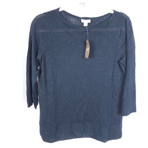 NWT J Jill Womens XS Navy‎ Blue Lightweight Linen Blend 3/4 Sleeve Shirt Blouse